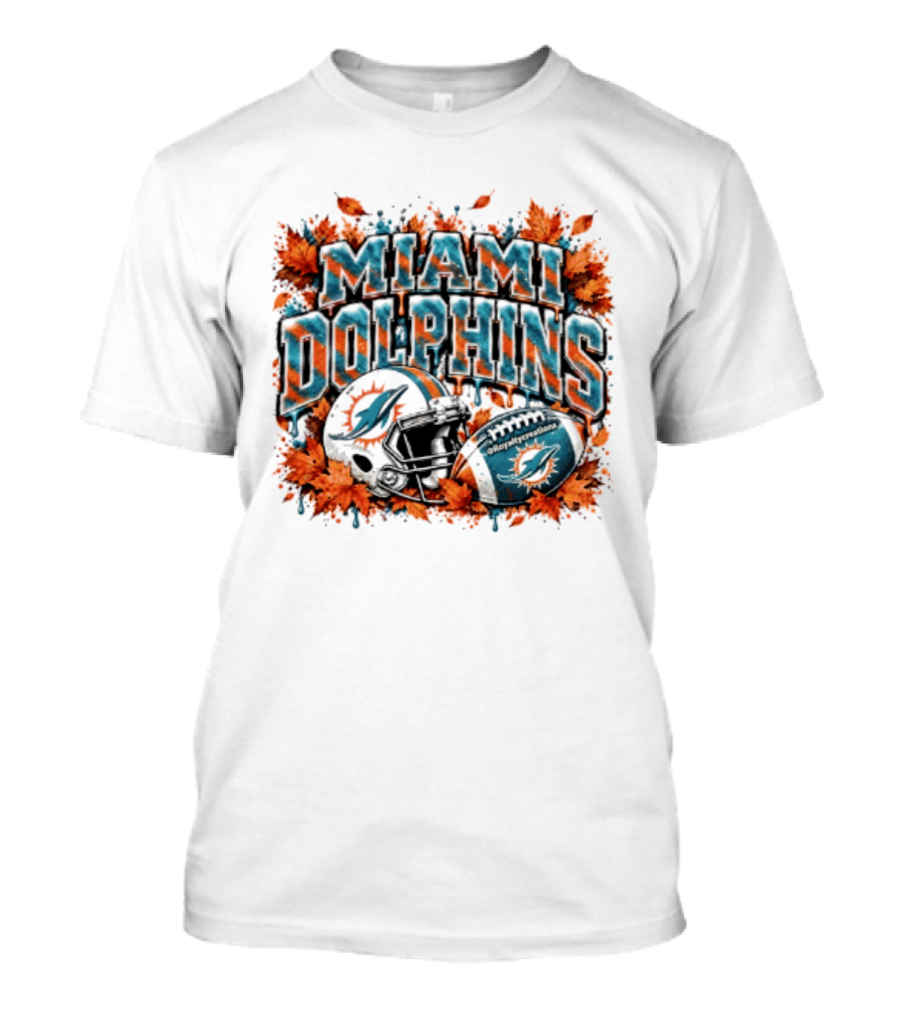 Miami Dolphins Football Helmet Autumn Leaves Halloween 2026 T-Shirt