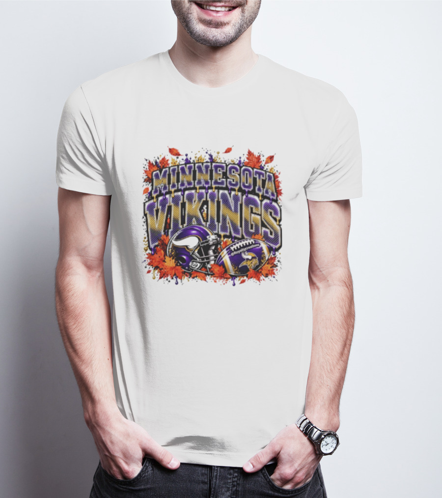 Minnesota Vikings Football Helmet Autumn Leaves Halloween 2026 T-Shirt