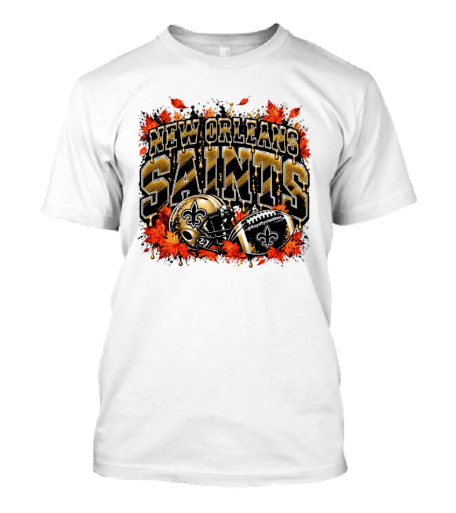 New Orleans Saints Football Helmet Autumn Leaves Halloween 2026 T-Shirt