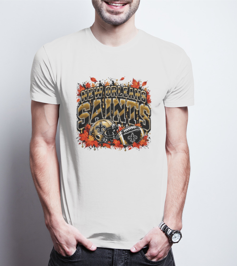 New Orleans Saints Football Helmet Autumn Leaves Halloween 2026 T-Shirt