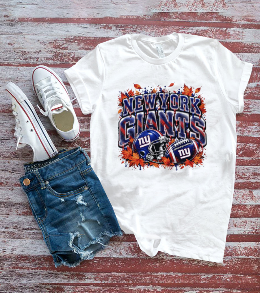 New York Giants Football Helmet Autumn Leaves Halloween 2026 T-Shirt