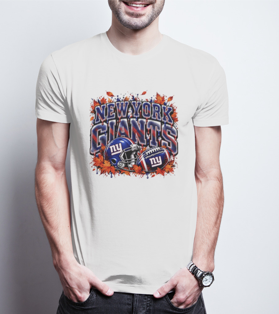 New York Giants Football Helmet Autumn Leaves Halloween 2026 T-Shirt