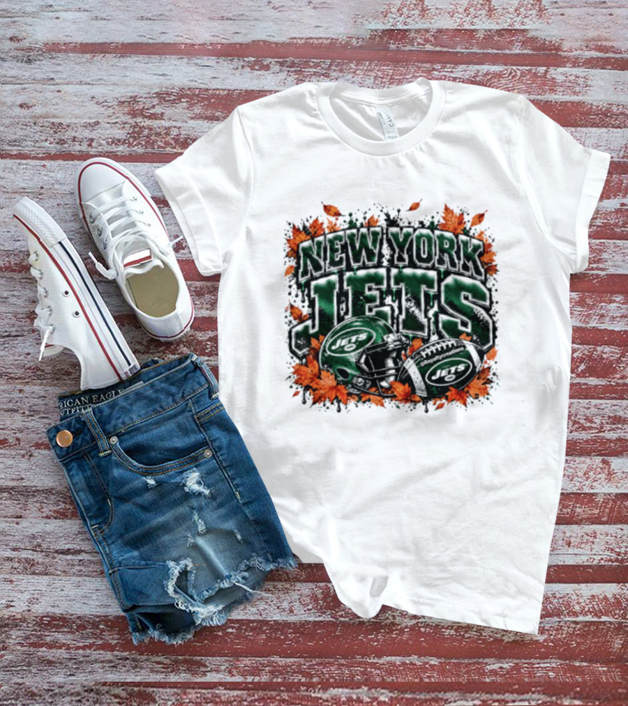 New York Jets Football Helmet Autumn Leaves Halloween 2026 T-Shirt