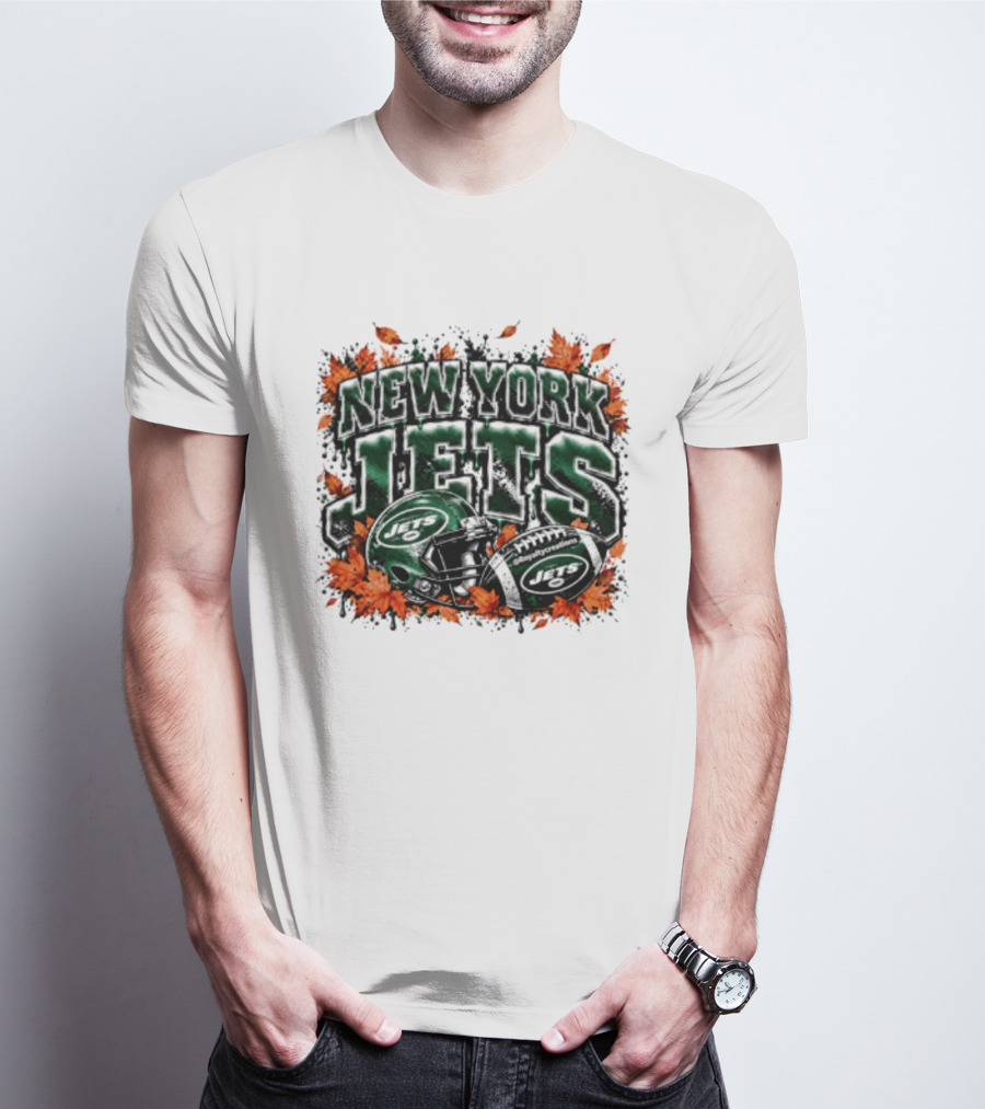 New York Jets Football Helmet Autumn Leaves Halloween 2026 T-Shirt