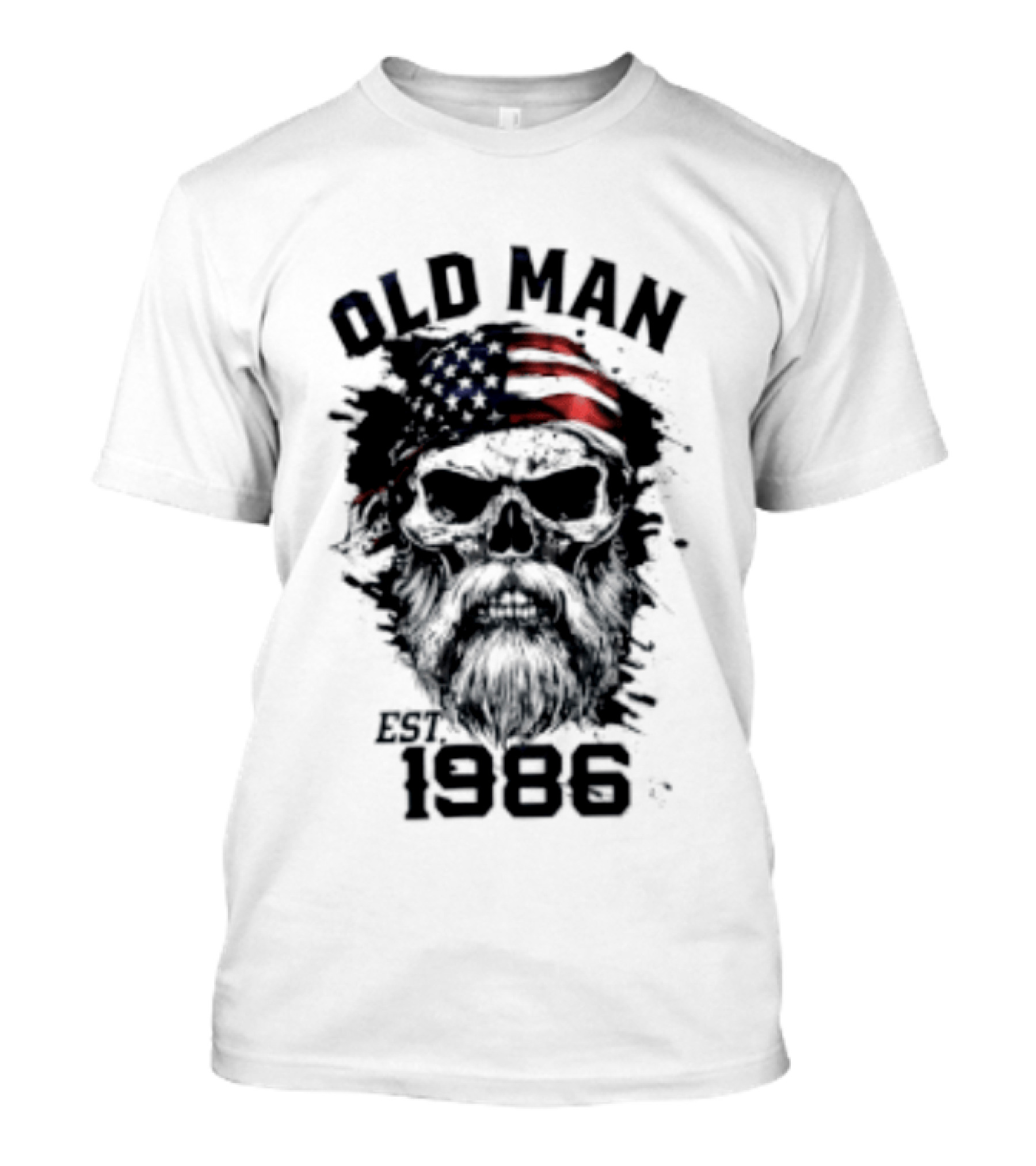 Old Man Est 1986 Skull American Flag Bandana T-Shirt