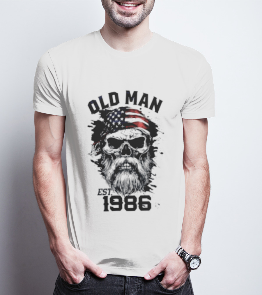 Old Man Est 1986 Skull American Flag Bandana T-Shirt