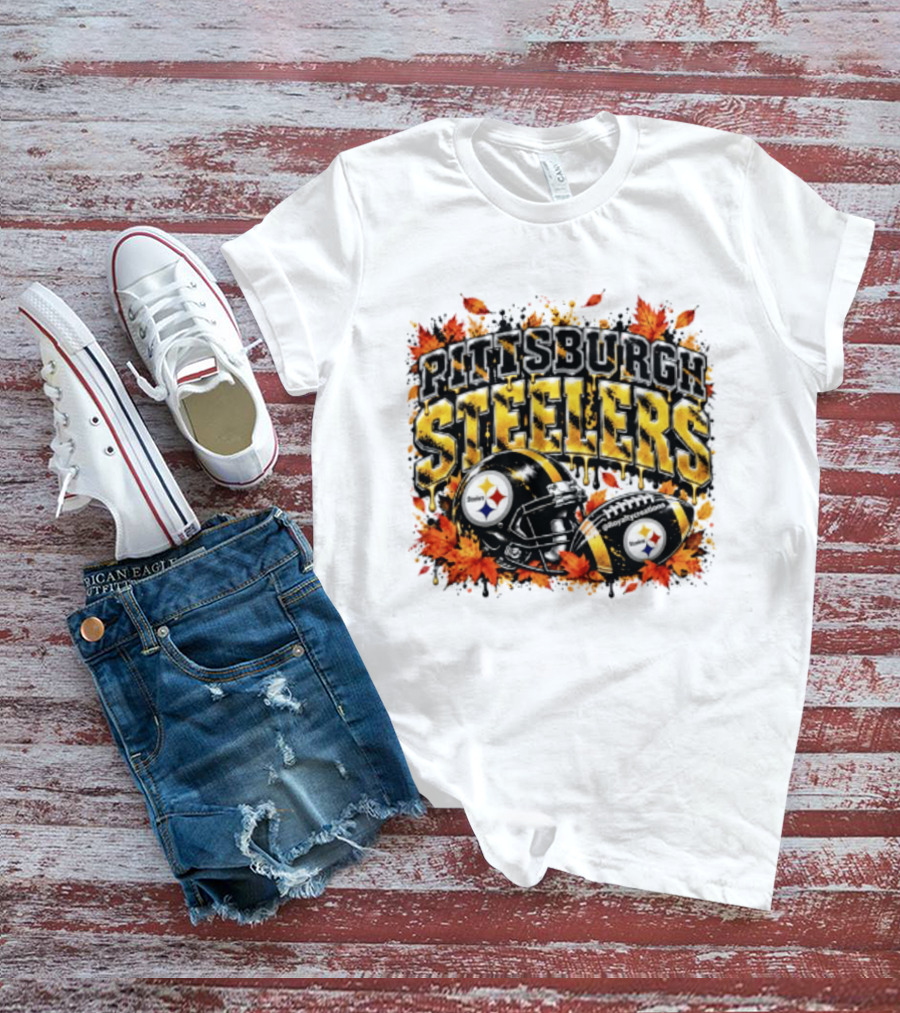 Pittsburgh Steelers Football Helmets Autumn Leaves Halloween 2026 T-Shirt