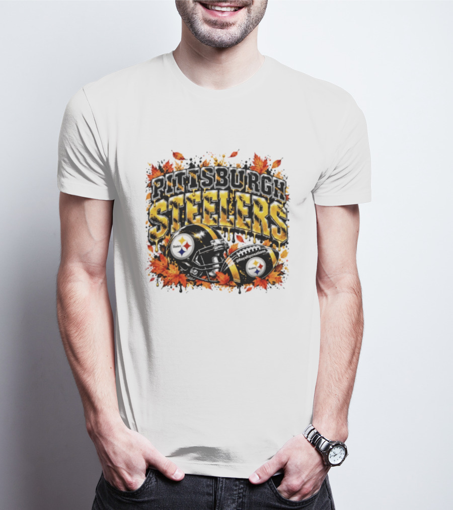 Pittsburgh Steelers Football Helmets Autumn Leaves Halloween 2026 T-Shirt