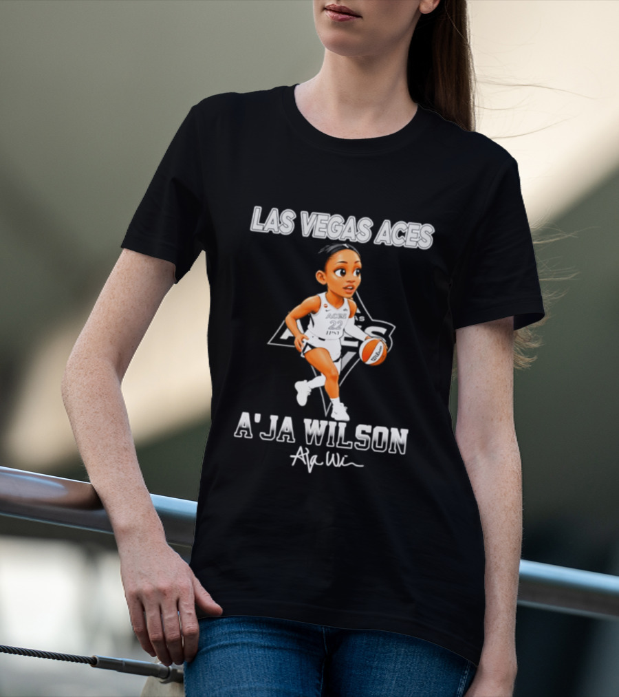 Las Vegas Aces A'ja Wilson Cartoon Basketball Player WNBA T-Shirt