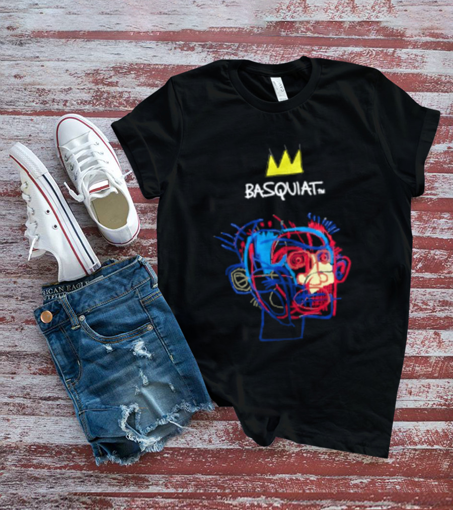 Basquiat Crown Street Face Art With Yellow Crown T-Shirt
