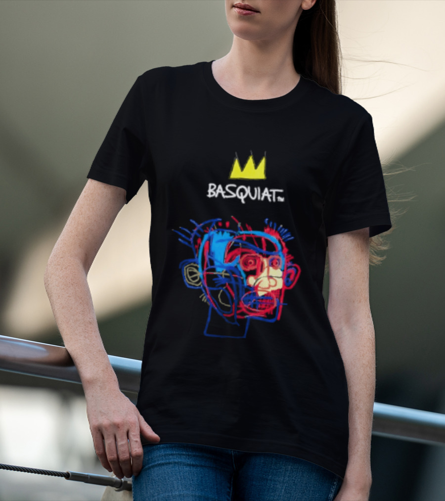 Basquiat Crown Street Face Art With Yellow Crown T-Shirt