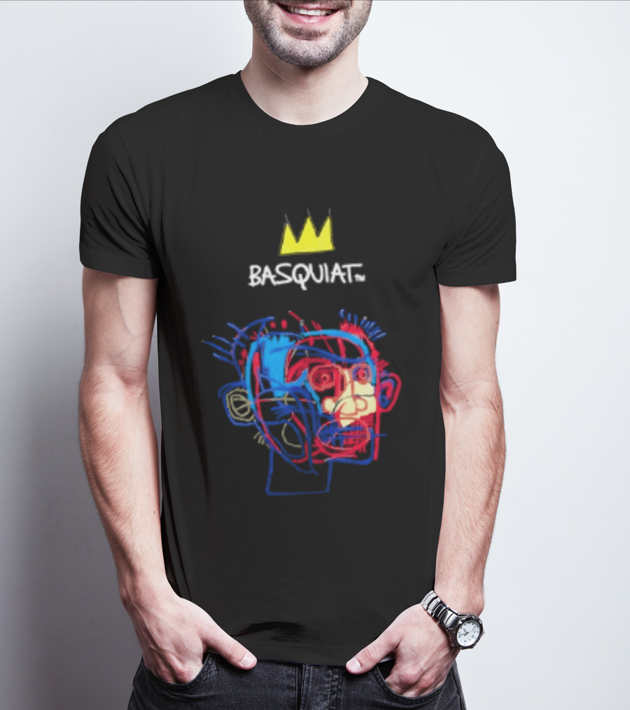 Basquiat Crown Street Face Art With Yellow Crown T-Shirt