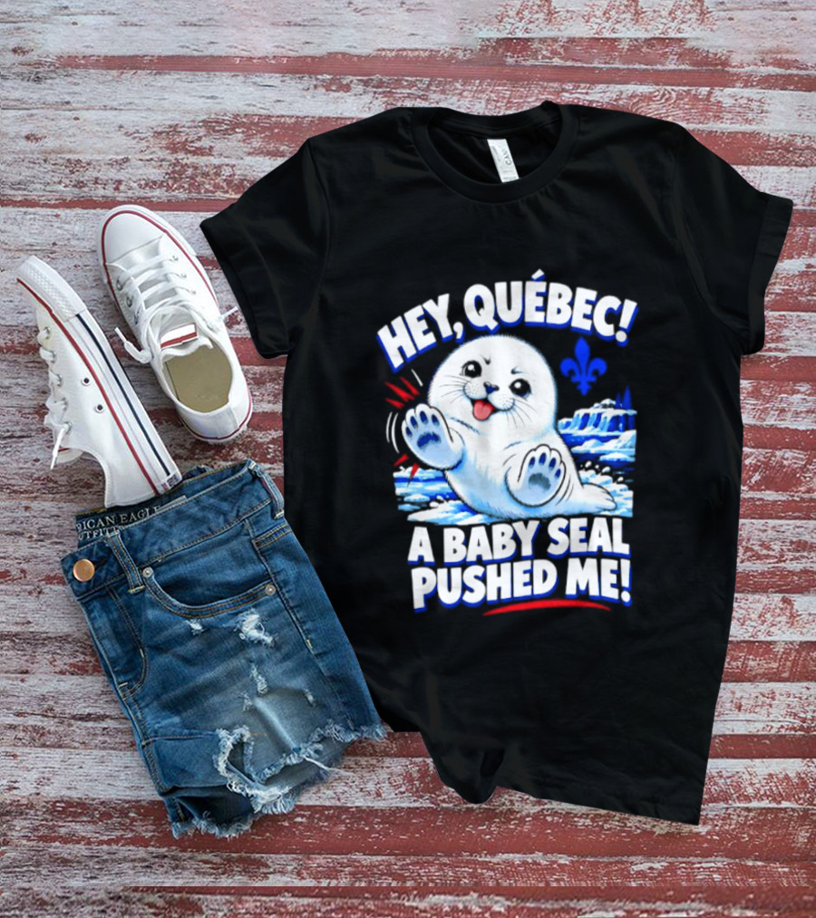 Hey Quebec A Baby Seal Pushed Me Cute Harp Seal Iceberg Splash T-Shirt