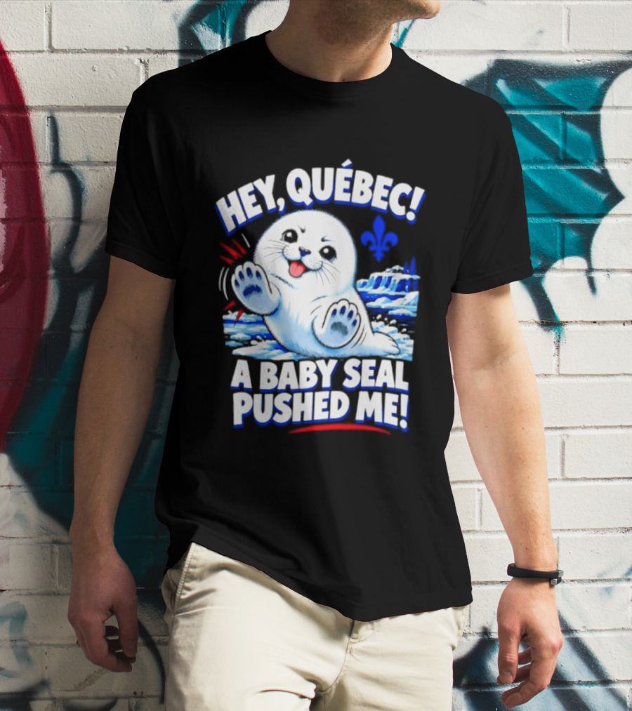 Hey Quebec A Baby Seal Pushed Me Cute Harp Seal Iceberg Splash T-Shirt