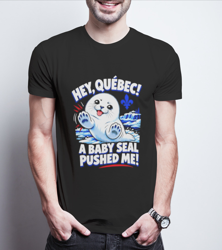 Hey Quebec A Baby Seal Pushed Me Cute Harp Seal Iceberg Splash T-Shirt