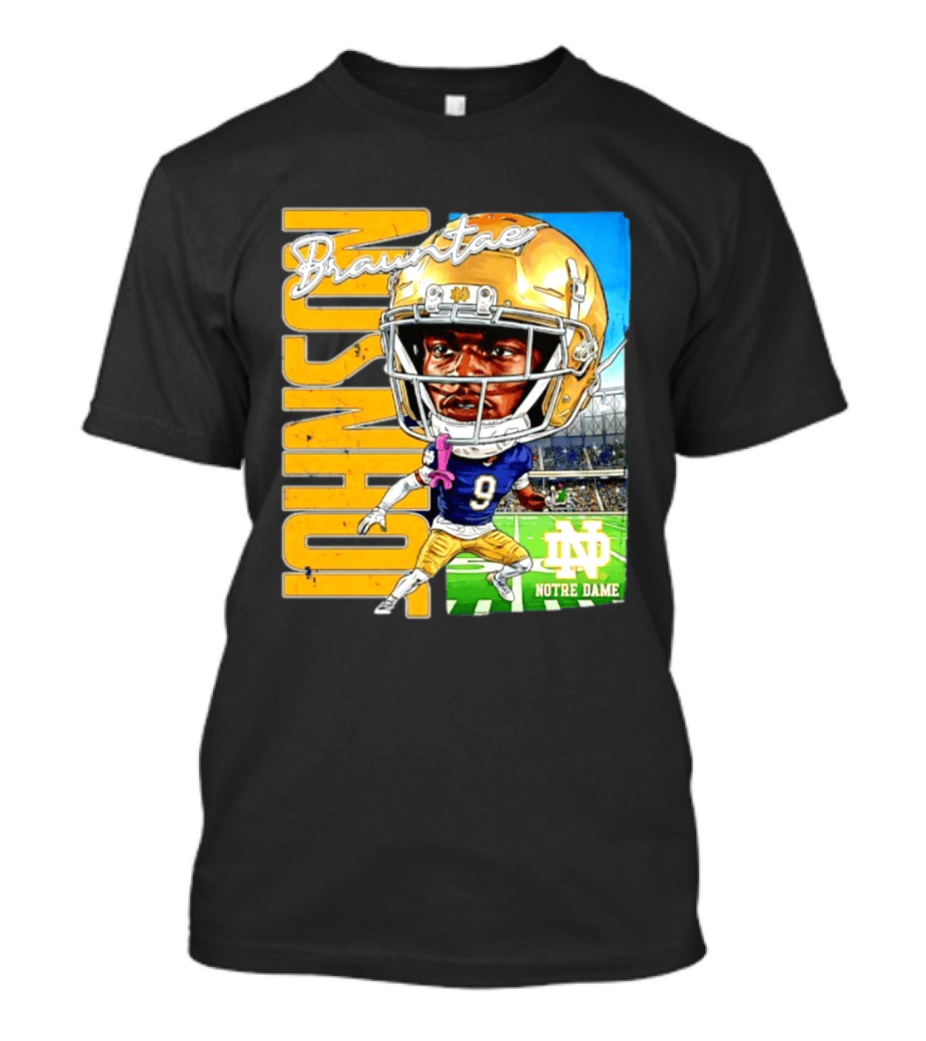 Notre Dame NCAA Football Brauntae Johnson 9 Caricature T-Shirt