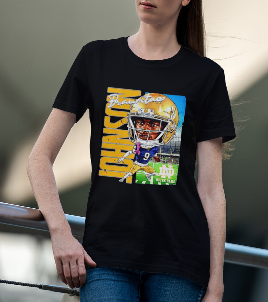 Notre Dame NCAA Football Brauntae Johnson 9 Caricature T-Shirt