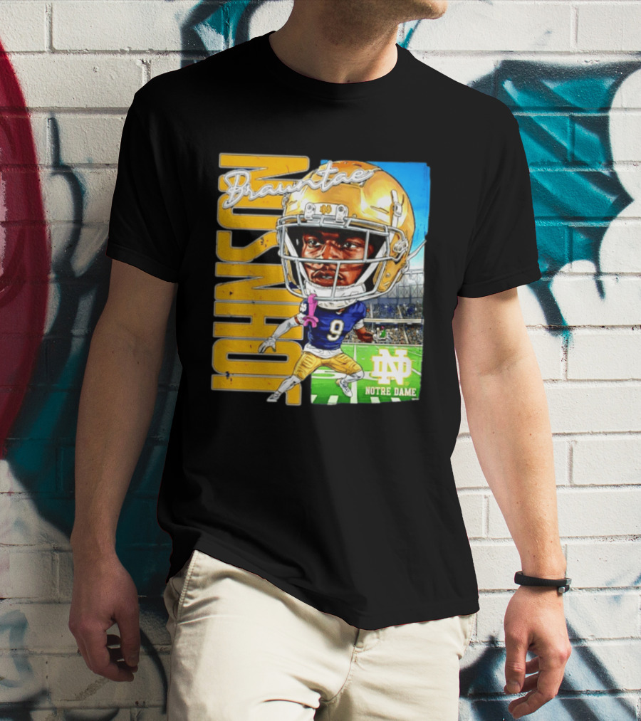 Notre Dame NCAA Football Brauntae Johnson 9 Caricature T-Shirt