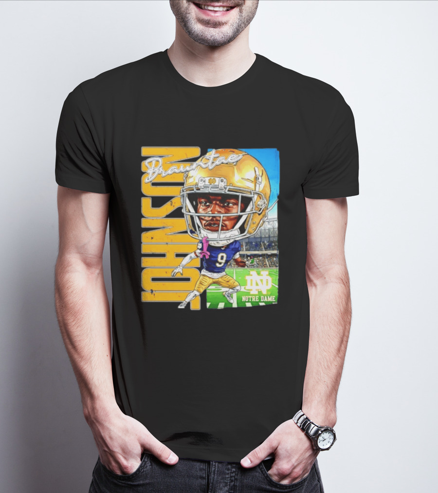 Notre Dame NCAA Football Brauntae Johnson 9 Caricature T-Shirt