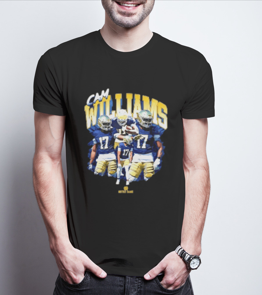 Cam Williams 17 Notre Dame NCAA Football Player Multiple Action Poses T-Shirt