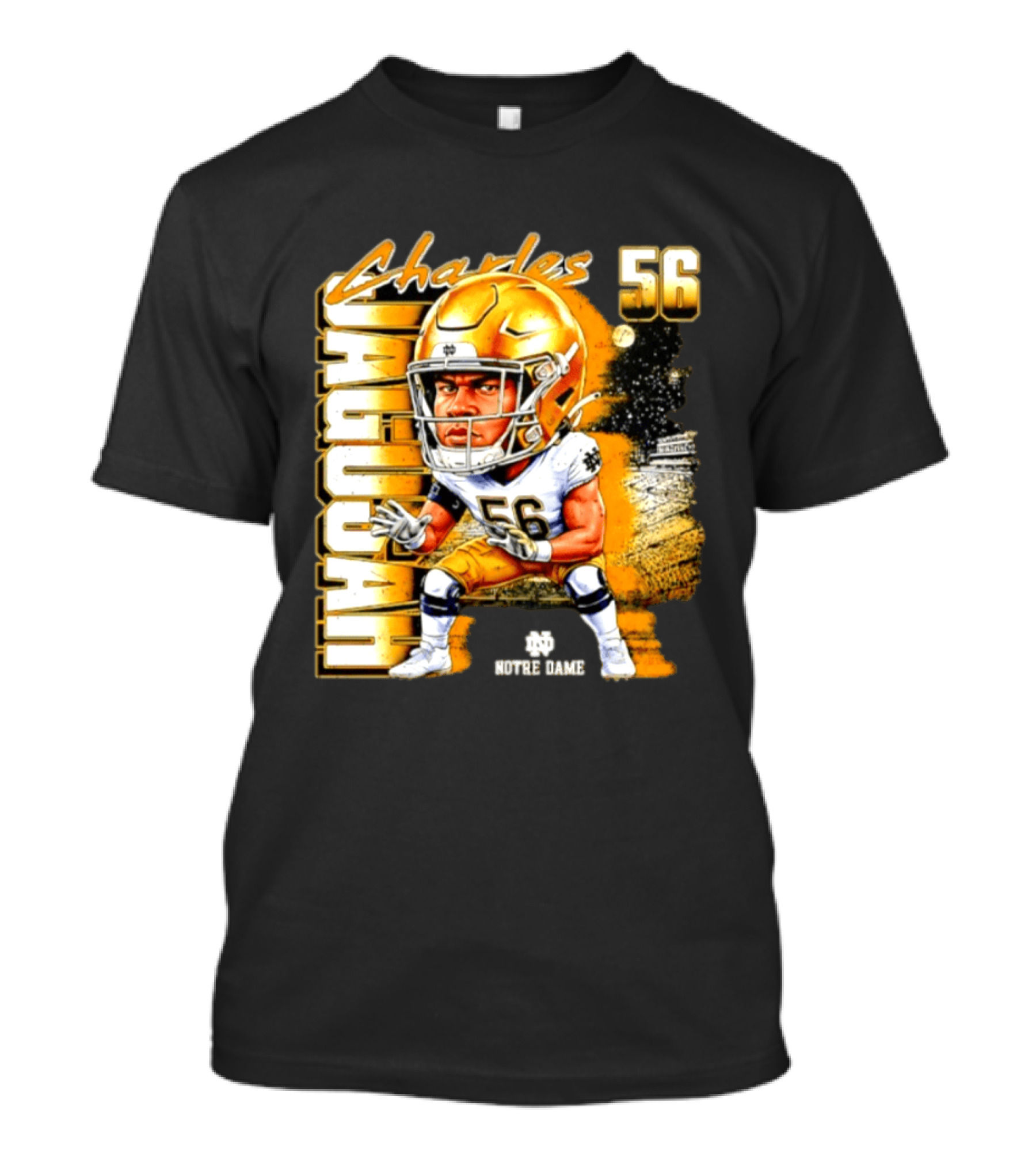 Charles Jagusah 56 Notre Dame Player NCAA Football Caricature T-Shirt