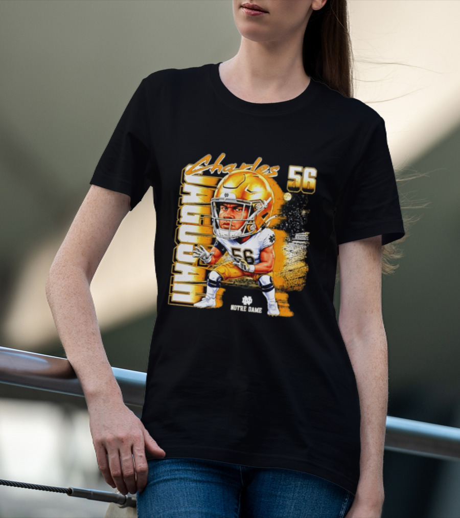 Charles Jagusah 56 Notre Dame Player NCAA Football Caricature T-Shirt
