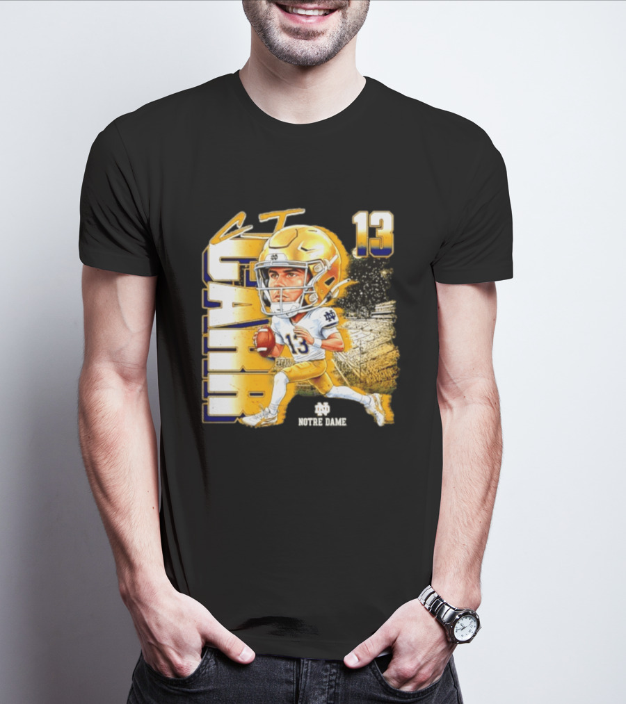 CJ Carr 13 Notre Dame Fighting Irish Football Player Caricature T-Shirt