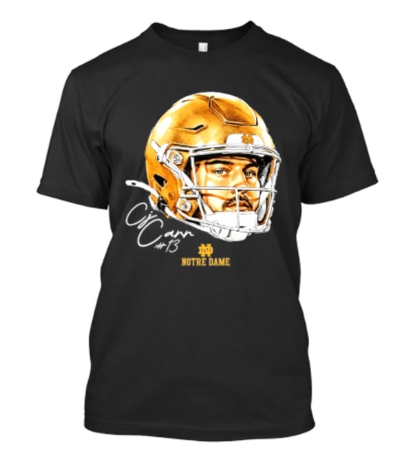 Notre Dame Football CJ Carr 13 NCAA Swag Helmet T-Shirt