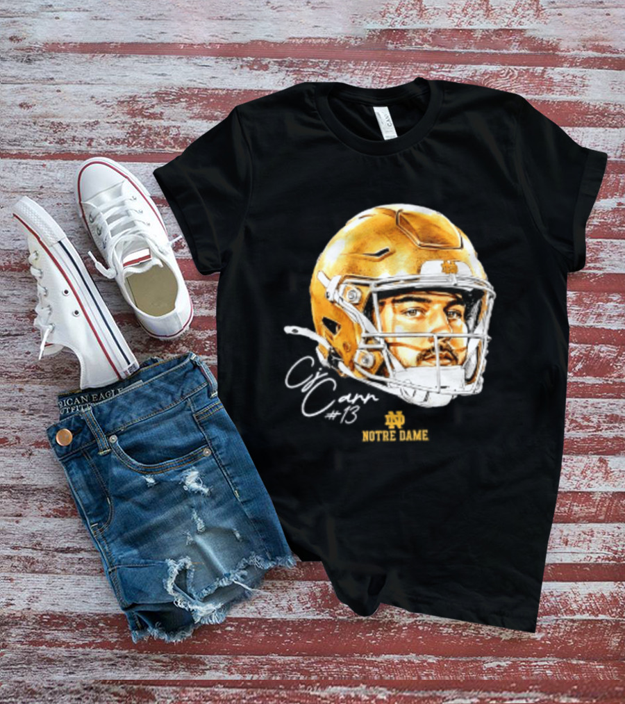 Notre Dame Football CJ Carr 13 NCAA Swag Helmet T-Shirt