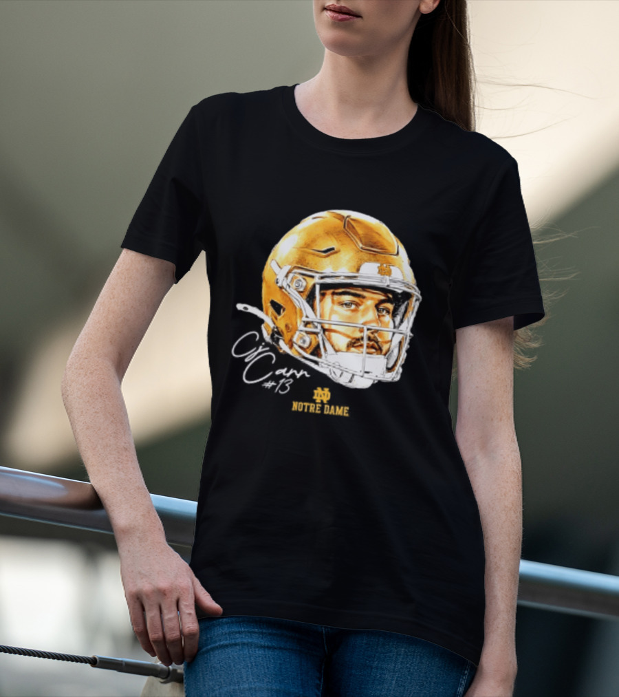 Notre Dame Football CJ Carr 13 NCAA Swag Helmet T-Shirt
