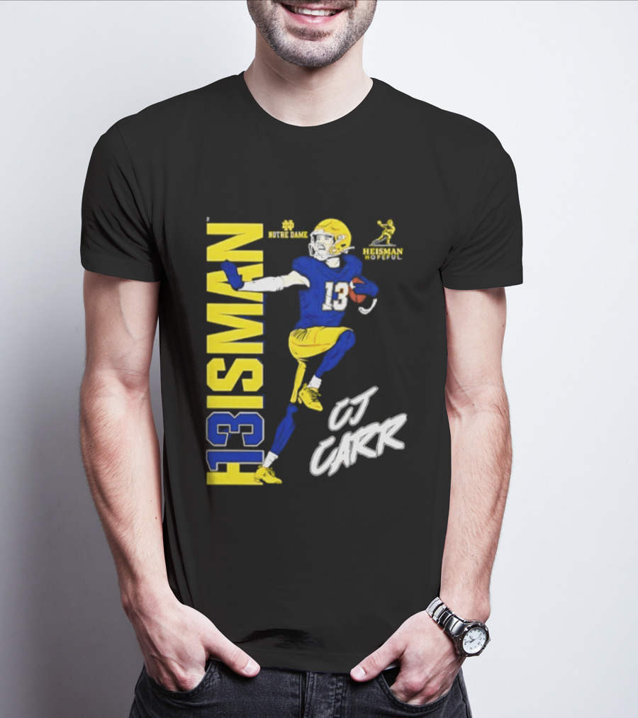 Notre Dame Football CJ Carr Heisman 13 NCAA T-Shirt
