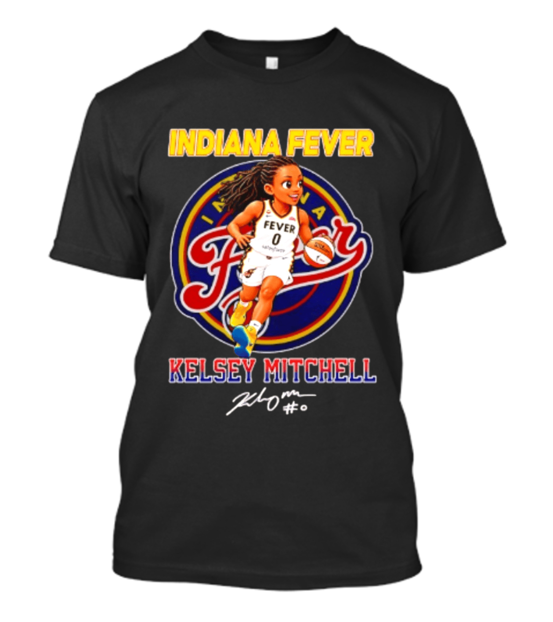 Indiana Fever Kelsey Mitchell Cartoon Basketball Player Signature T-Shirt