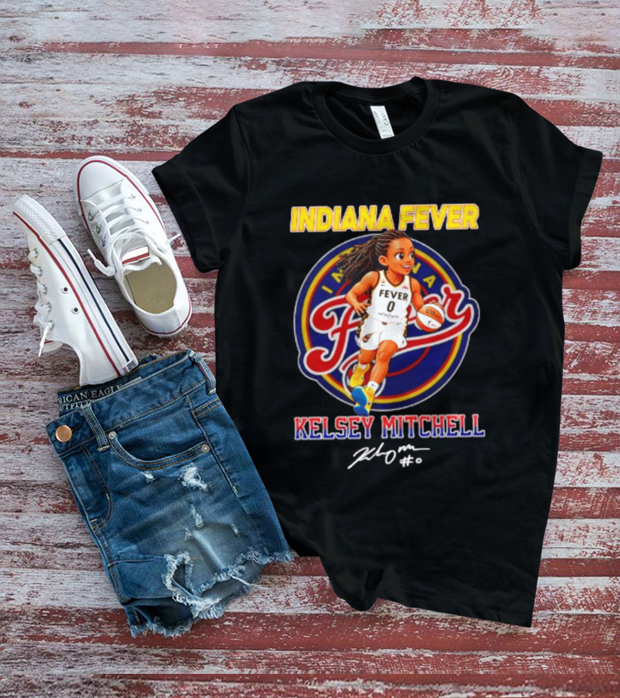 Indiana Fever Kelsey Mitchell Cartoon Basketball Player Signature T-Shirt