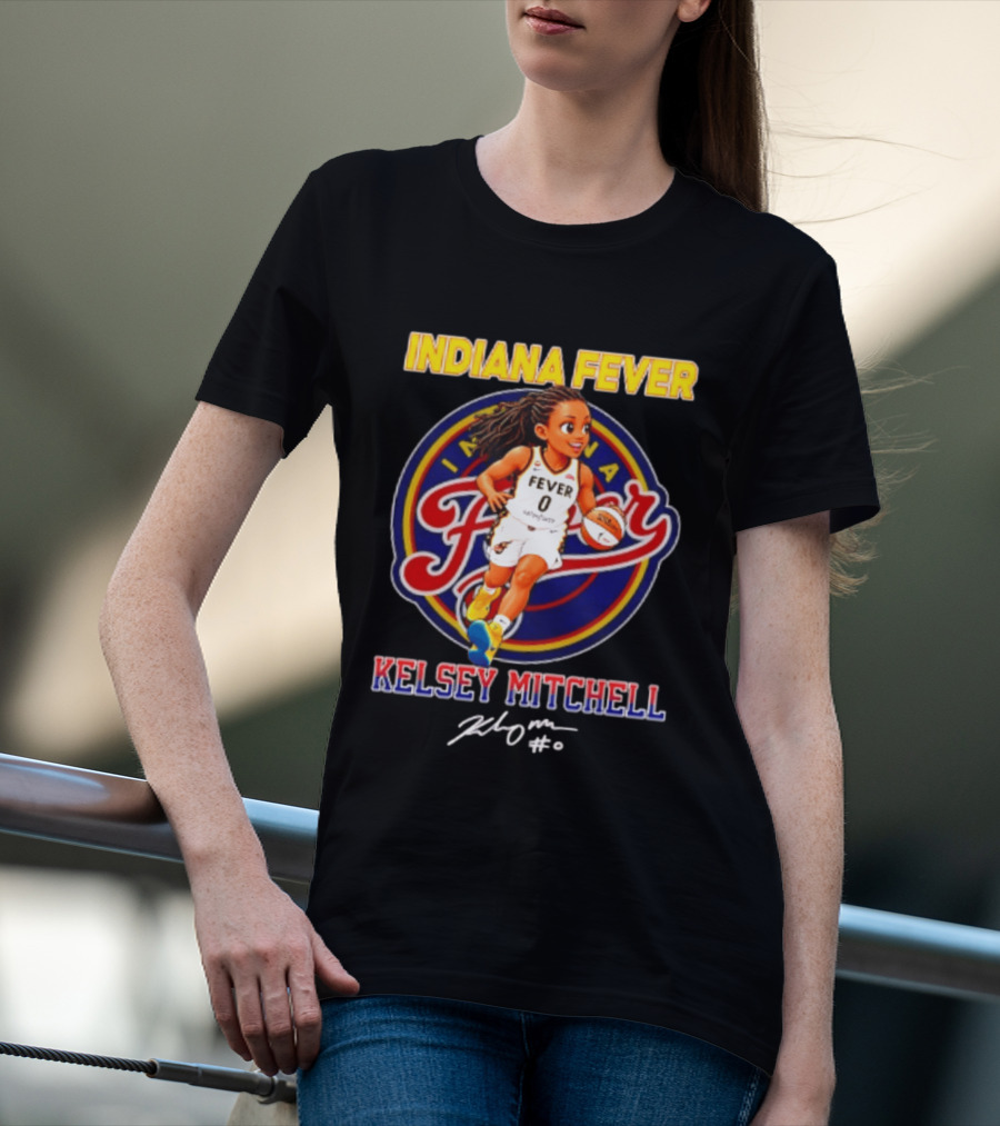 Indiana Fever Kelsey Mitchell Cartoon Basketball Player Signature T-Shirt