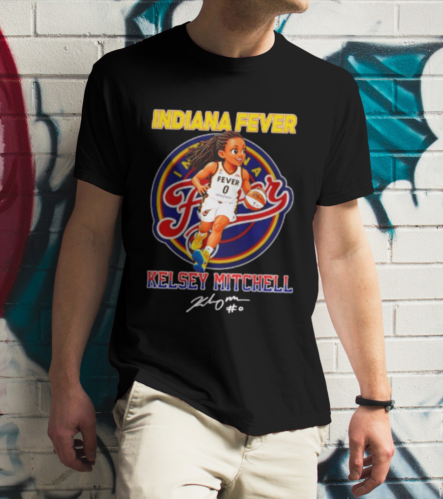 Indiana Fever Kelsey Mitchell Cartoon Basketball Player Signature T-Shirt