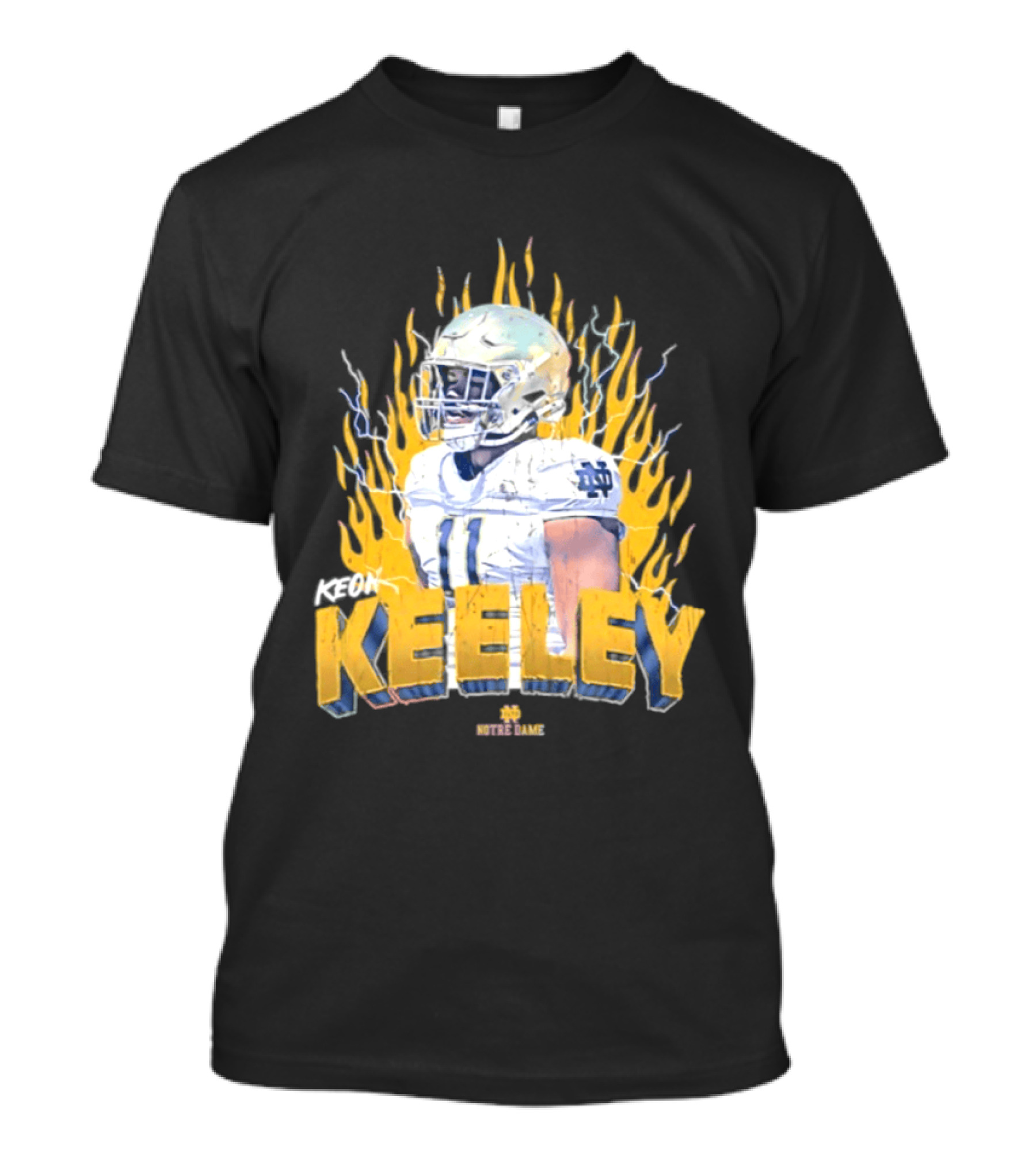 Notre Dame Football Keeley 11 NCAA Player Name Flame Burst T-Shirt