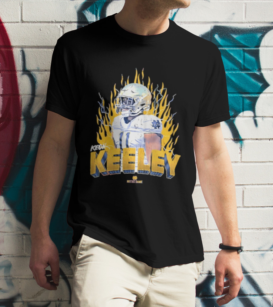 Notre Dame Football Keeley 11 NCAA Player Name Flame Burst T-Shirt
