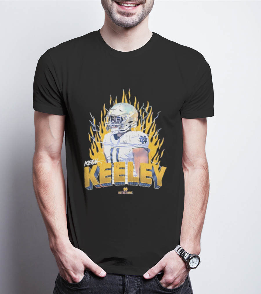 Notre Dame Football Keeley 11 NCAA Player Name Flame Burst T-Shirt