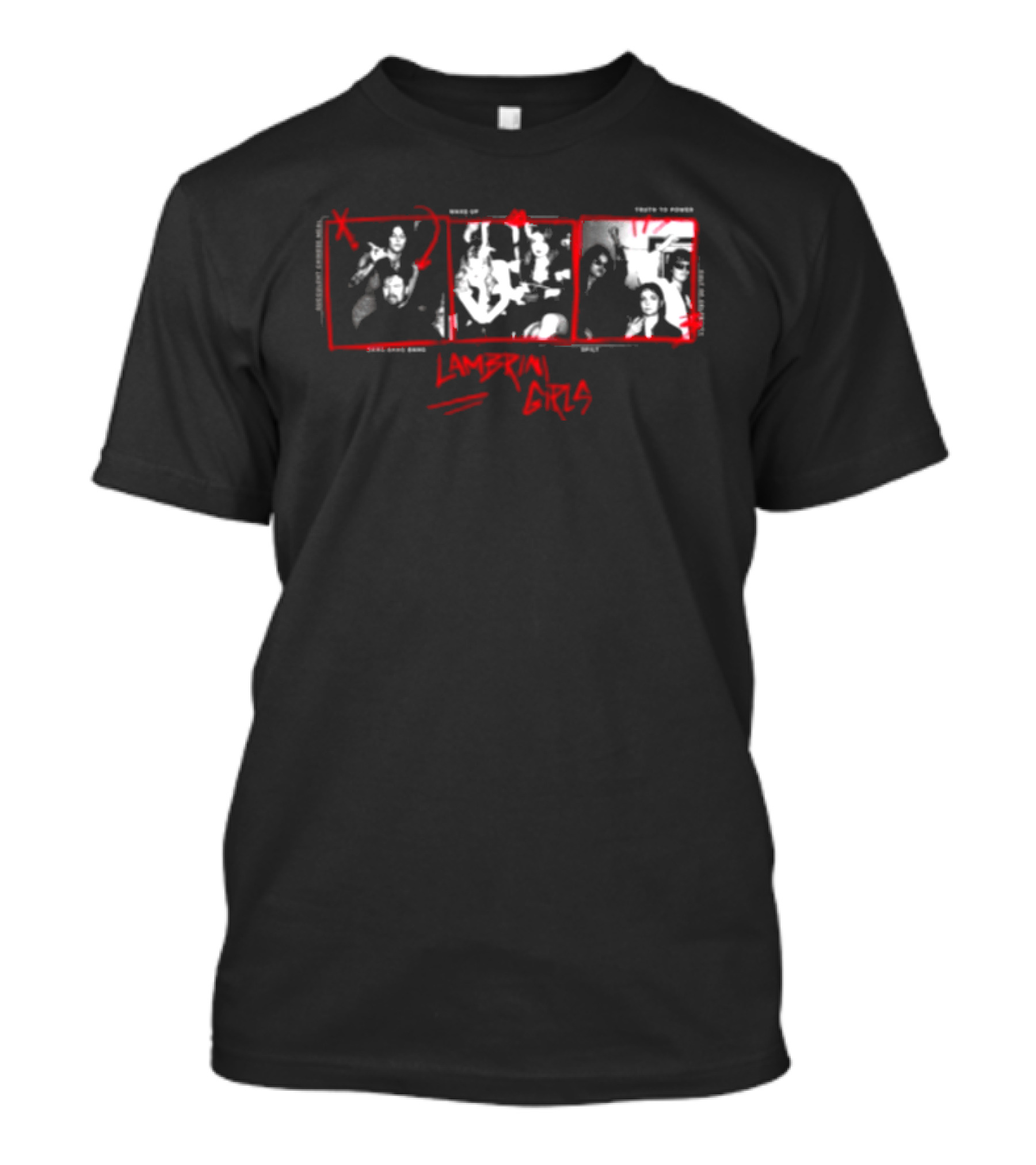 Lambrini Girls Shop No Refunds Black Punk Collage Explicit Notices T-Shirt