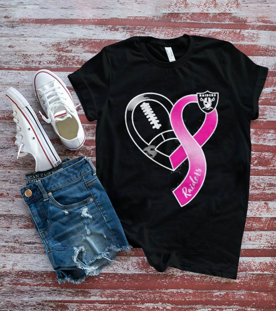 Las Vegas Raiders Breast Cancer Awareness Heart And Ribbon 2026 T-Shirt