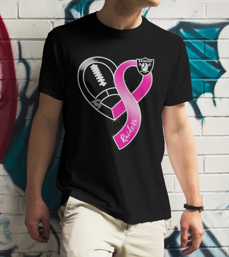 Las Vegas Raiders Breast Cancer Awareness Heart And Ribbon 2026 T-Shirt