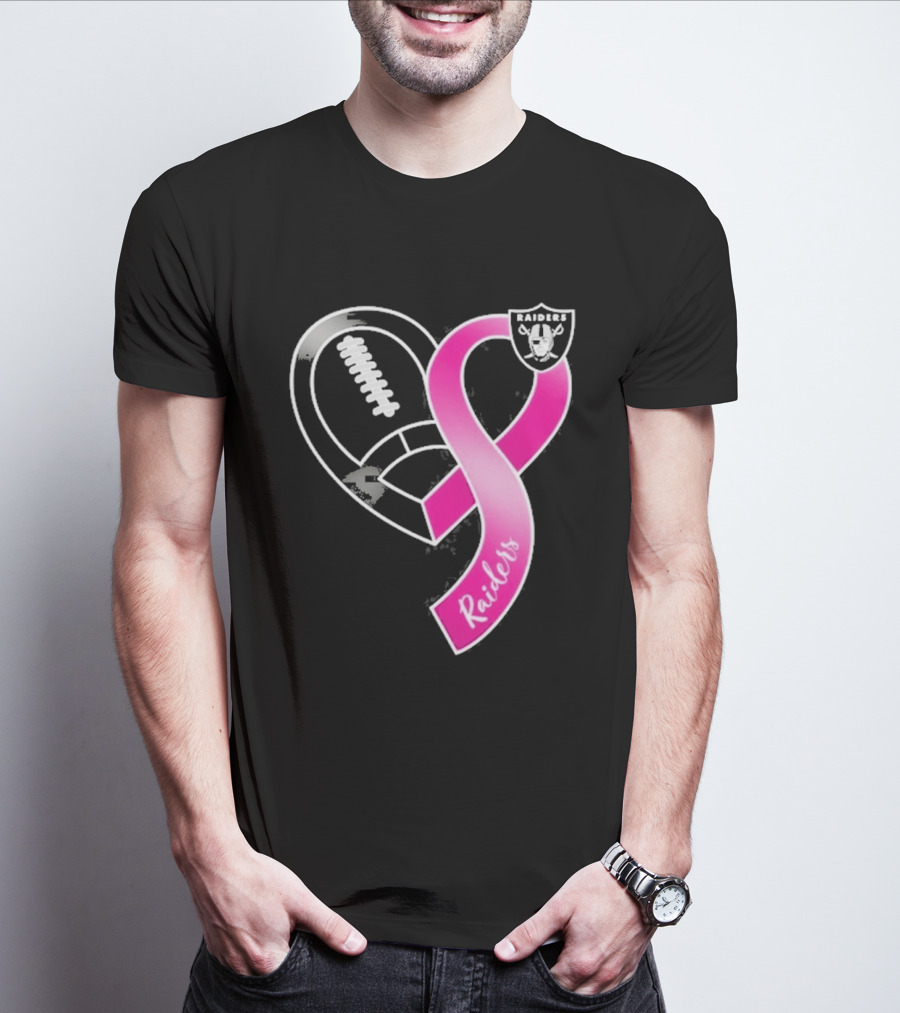 Las Vegas Raiders Breast Cancer Awareness Heart And Ribbon 2026 T-Shirt