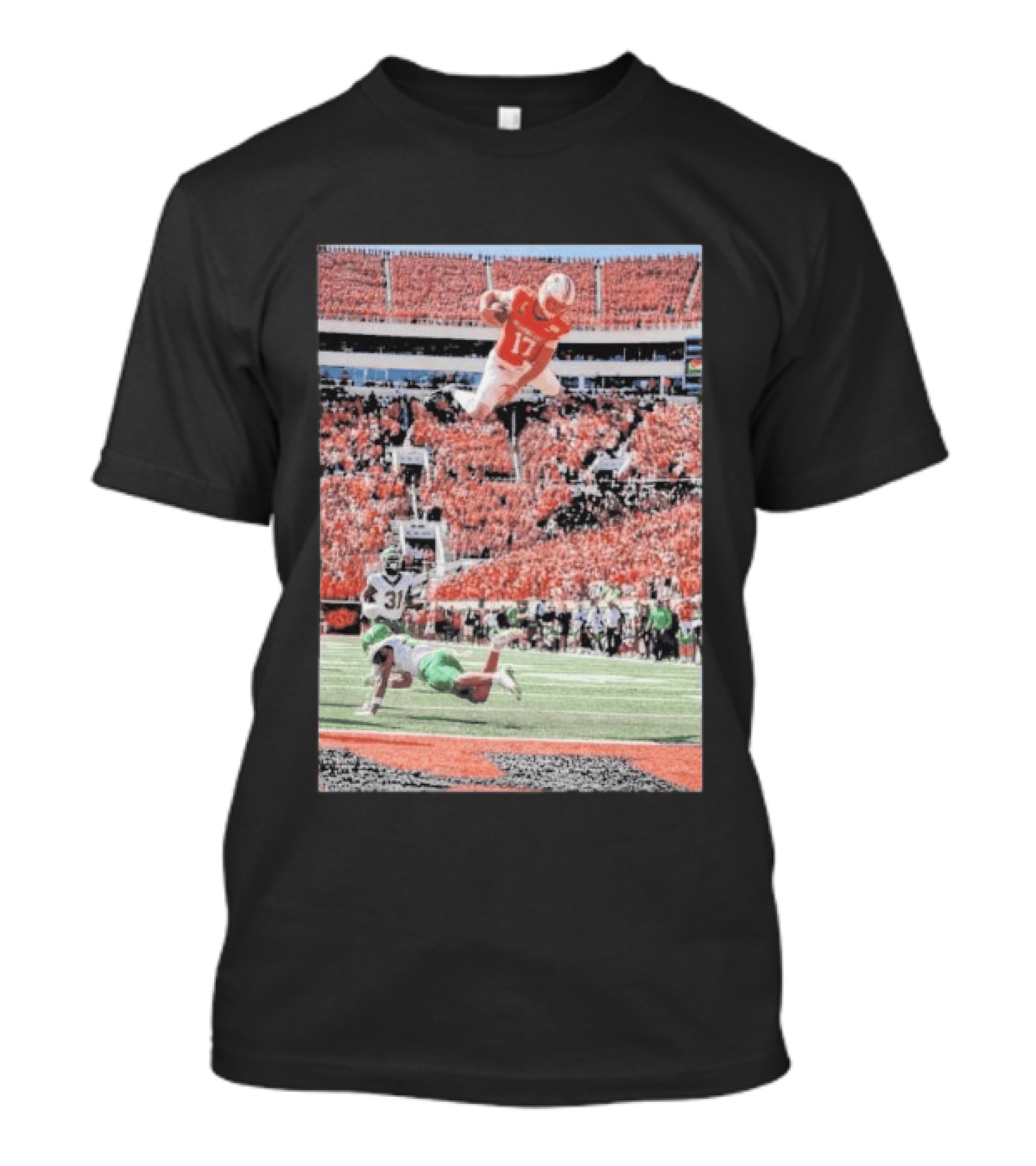 Drew Mestemaker Air Mesty Football Jumping Action 17 Stadium Scene T-Shirt