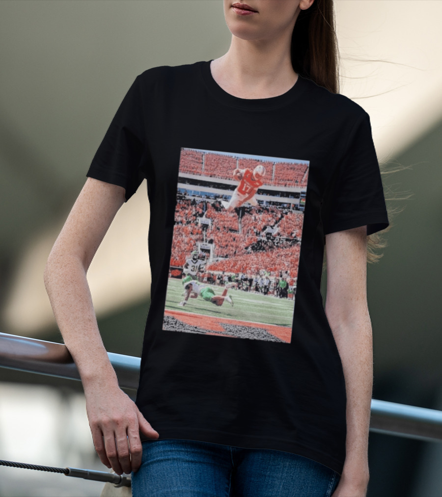 Drew Mestemaker Air Mesty Football Jumping Action 17 Stadium Scene T-Shirt