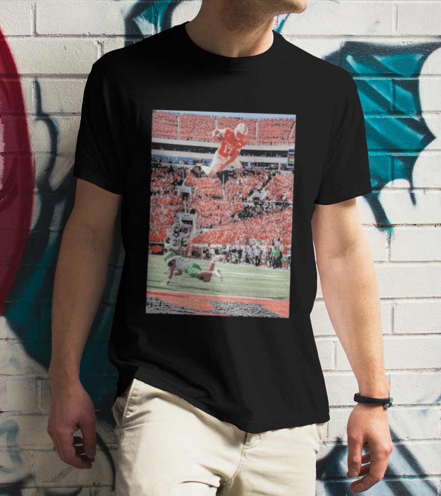 Drew Mestemaker Air Mesty Football Jumping Action 17 Stadium Scene T-Shirt