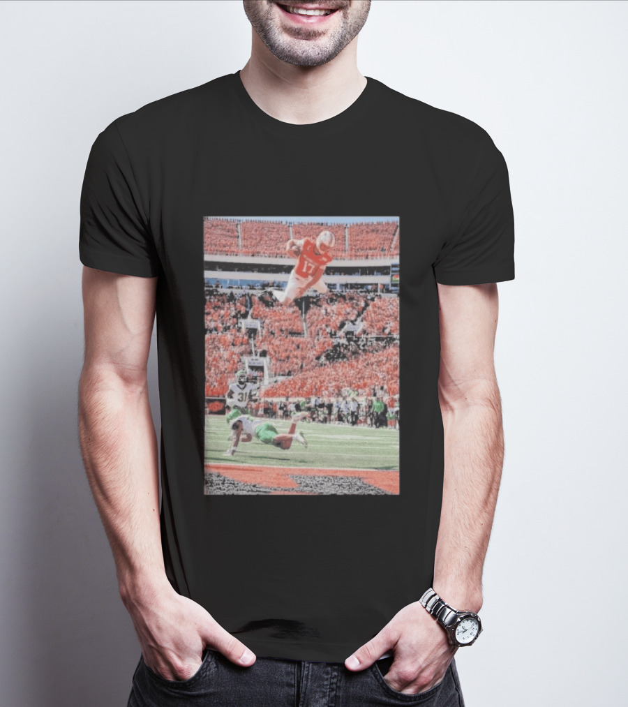 Drew Mestemaker Air Mesty Football Jumping Action 17 Stadium Scene T-Shirt