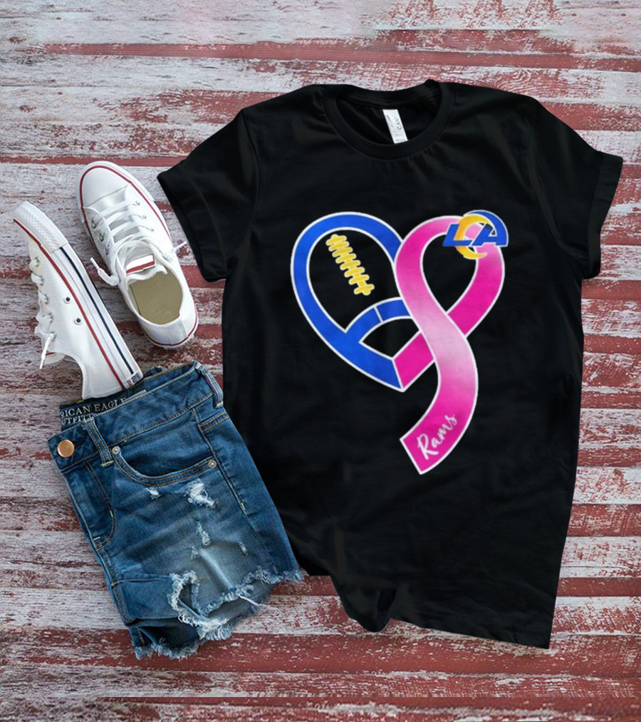 Los Angeles Rams Breast Cancer Awareness LA Ribbon Heart 2026 T-Shirt