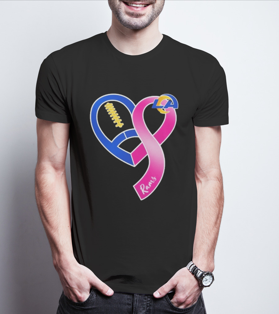 Los Angeles Rams Breast Cancer Awareness LA Ribbon Heart 2026 T-Shirt