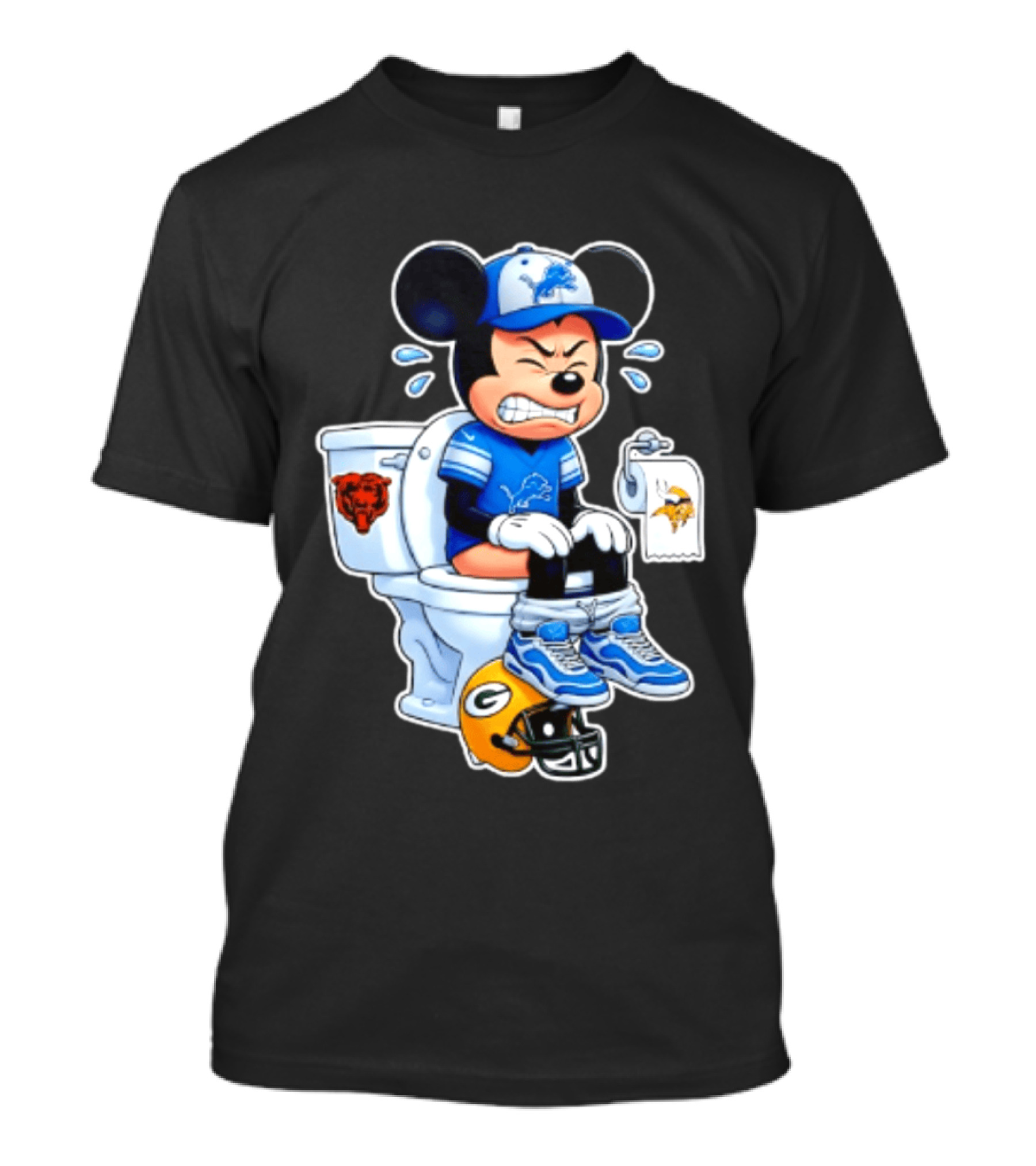 Detroit Lions Mickey Toilet Beating Bears Vikings Packers Football T-Shirt