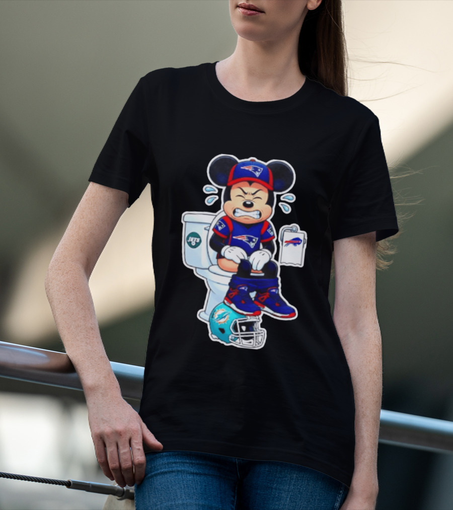 Mickey Patriots Jets Bills Dolphins Toilet Humor Football T-Shirt